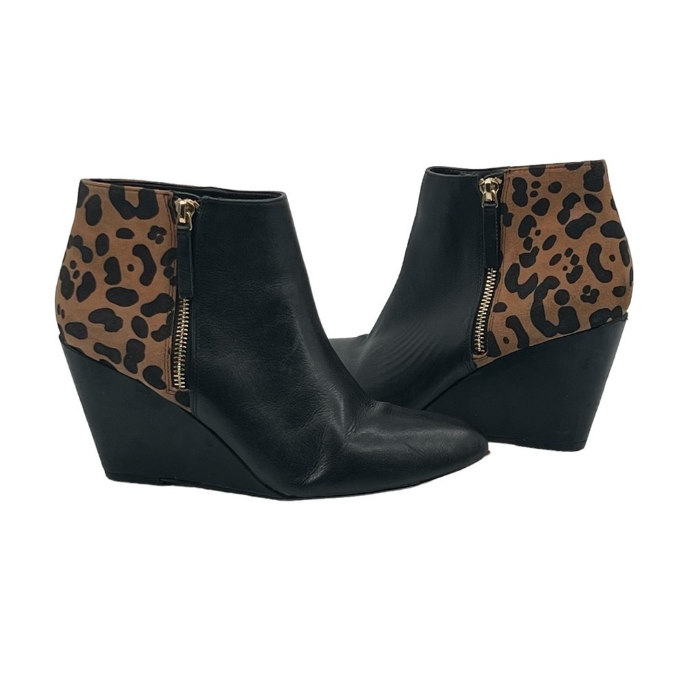 DV By Dolce Vita Black Brown Leopard Print Wedge Heels Size 8 1/2 Women's